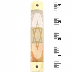 Striped Stone Magen David Jewish Star in Oval Mezuzah - Small