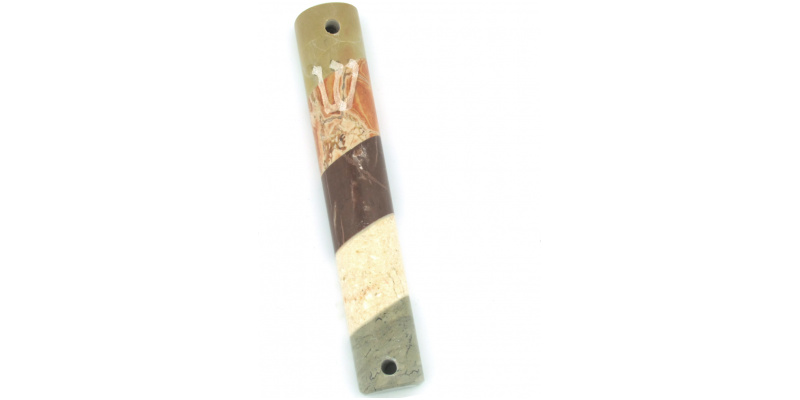 Striped Marble Mezuzah - Orange, Grey, and Slate