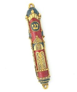 Synagogue Doors Mezuzah -With Gold Accents