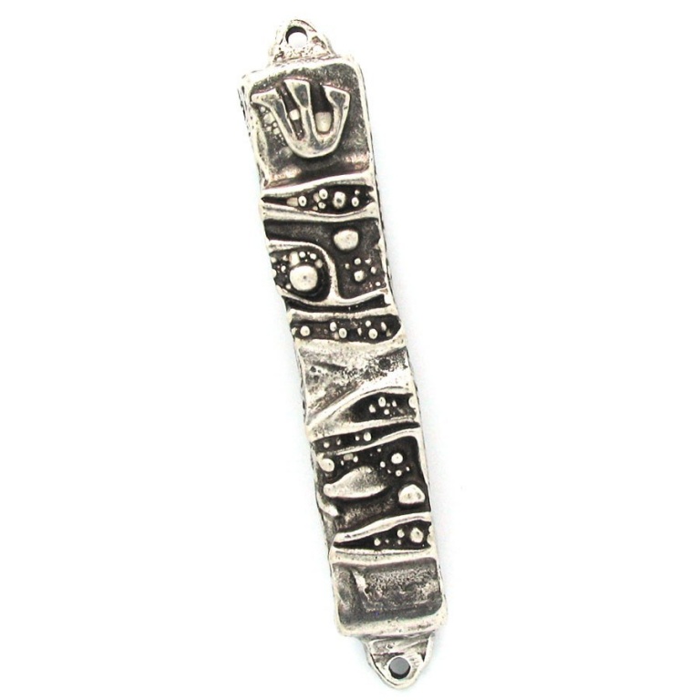 Wave and Ball Pattern Pewter Mezuzah