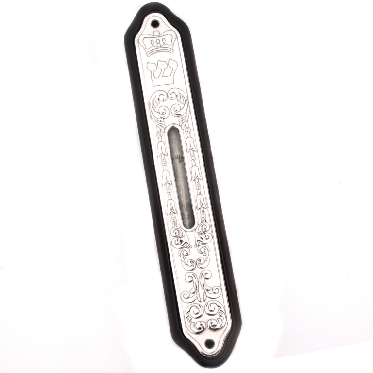 Wood and Silver Decorated Mezuzah with Window