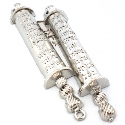 Torah Scroll Mezuzah in Shiny Pewter