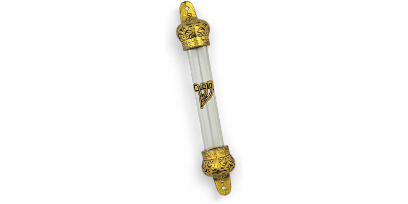 Elegant Gold-Crowned Glass Mezuzah