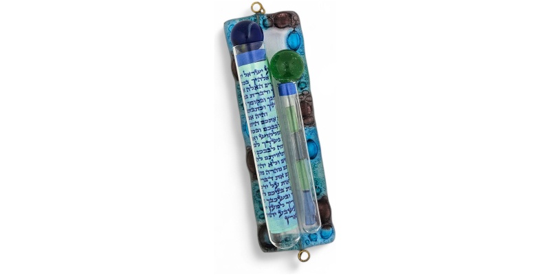 Handcrafted Double Glass Mezuzah - Ocean Hues